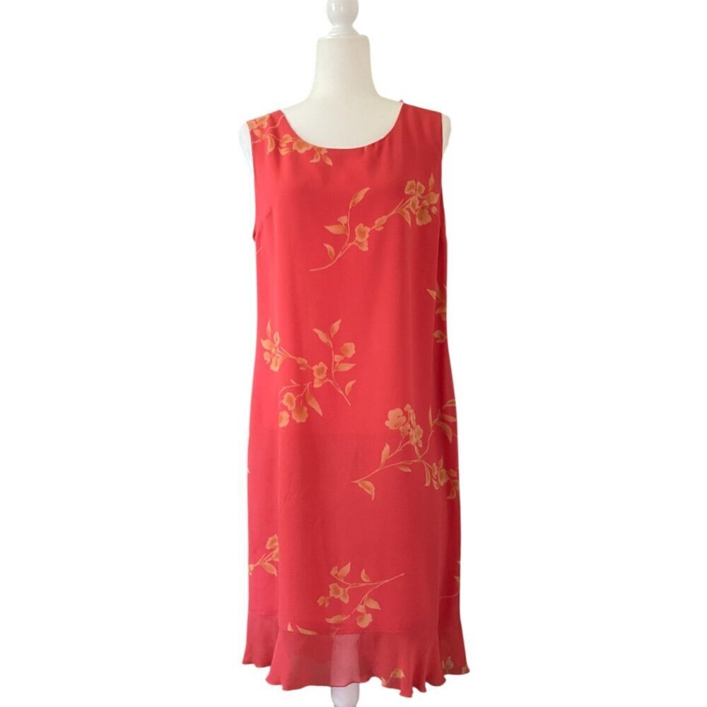 VTG Norton McNaughton 100% Silk Sleeveless Coral Floral Shift Sheath Size 12